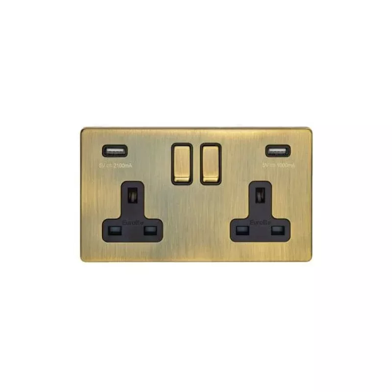 Concealed 3mm 2 Gang Usb Socket - Antique Brass