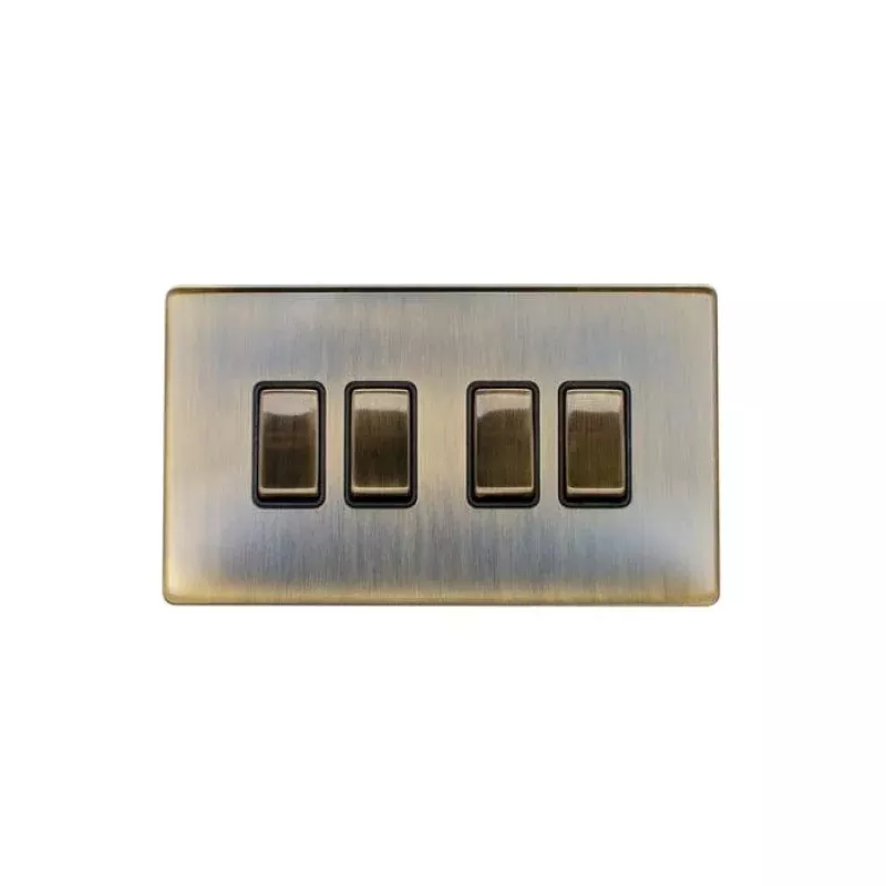 Concealed 3mm 4 Gang Switch - Antique Brass