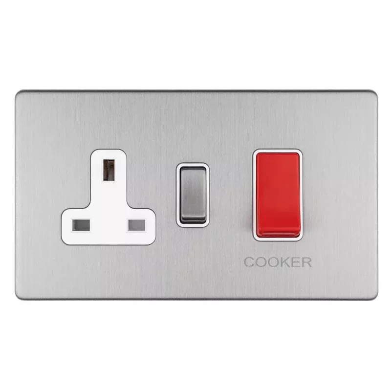 Concealed 3mm 45Amp Dp Cooker Switch With 13Amp Socket - Stainless Steel
