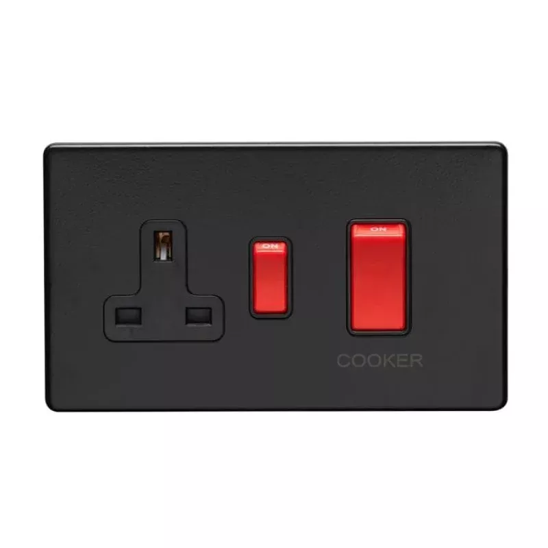 Concealed 3mm 45Amp Switch With A Socket - Matt Black