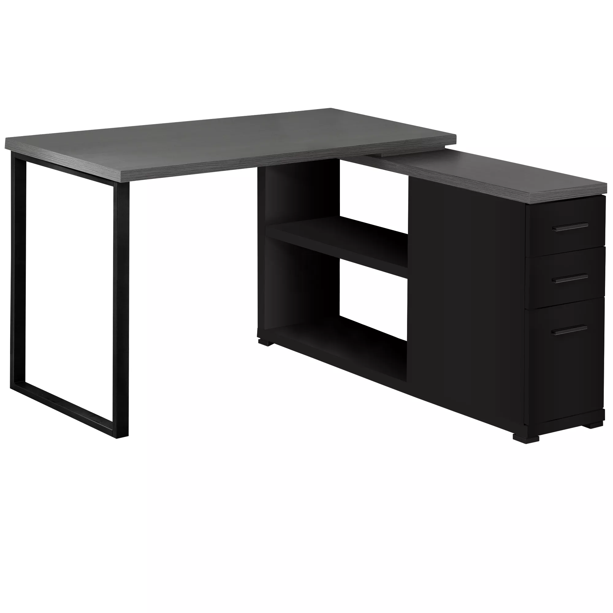 Contemporary L Shape Computer Desk with Three Drawers – Workstation Table