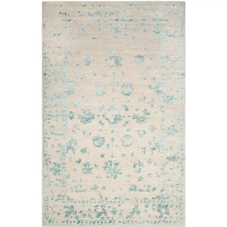 Contemporary Large Silver/Light Blue Wool Viscose Rug