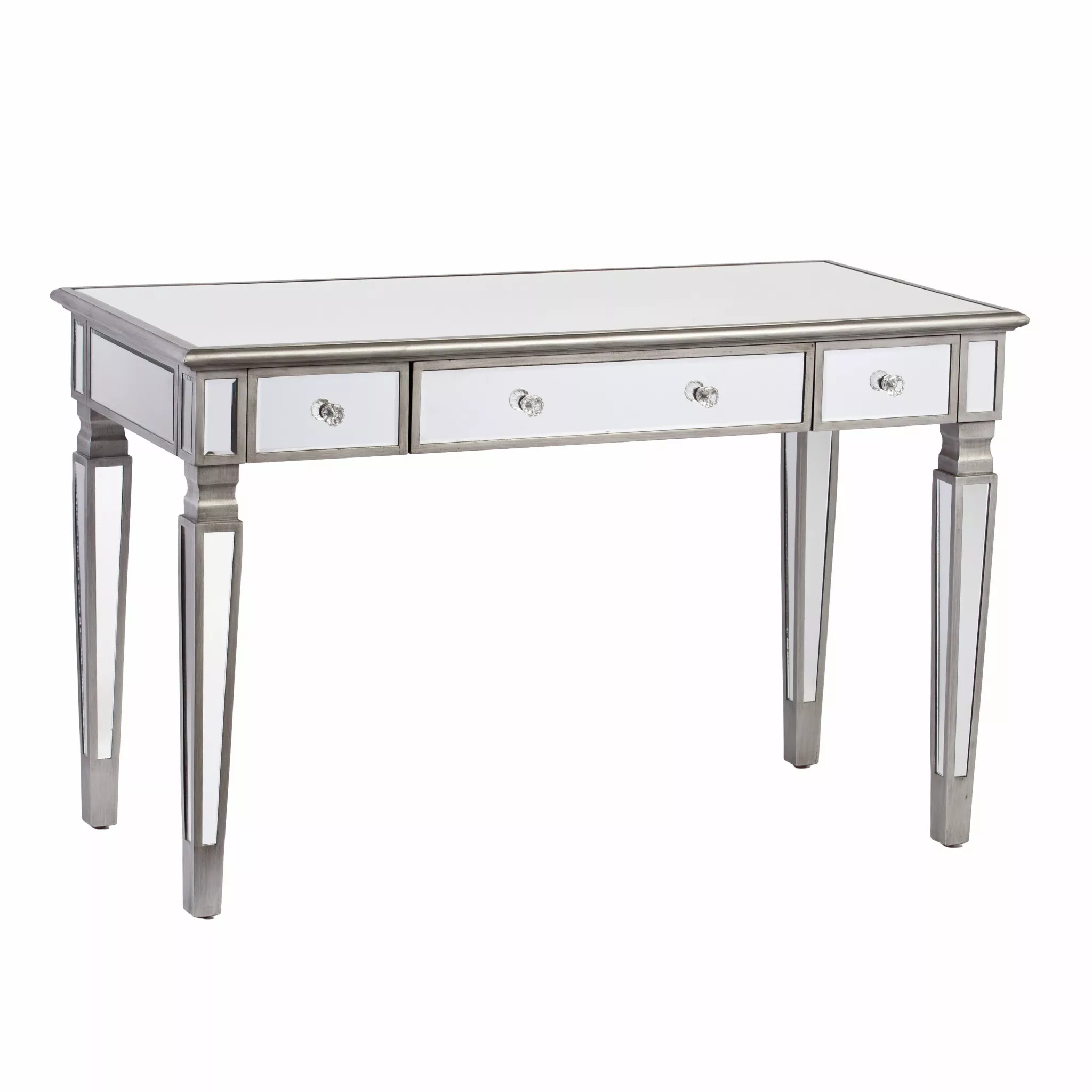 Contemporary Mirrored Desk Featuring Three Drawers for Organized Workspace