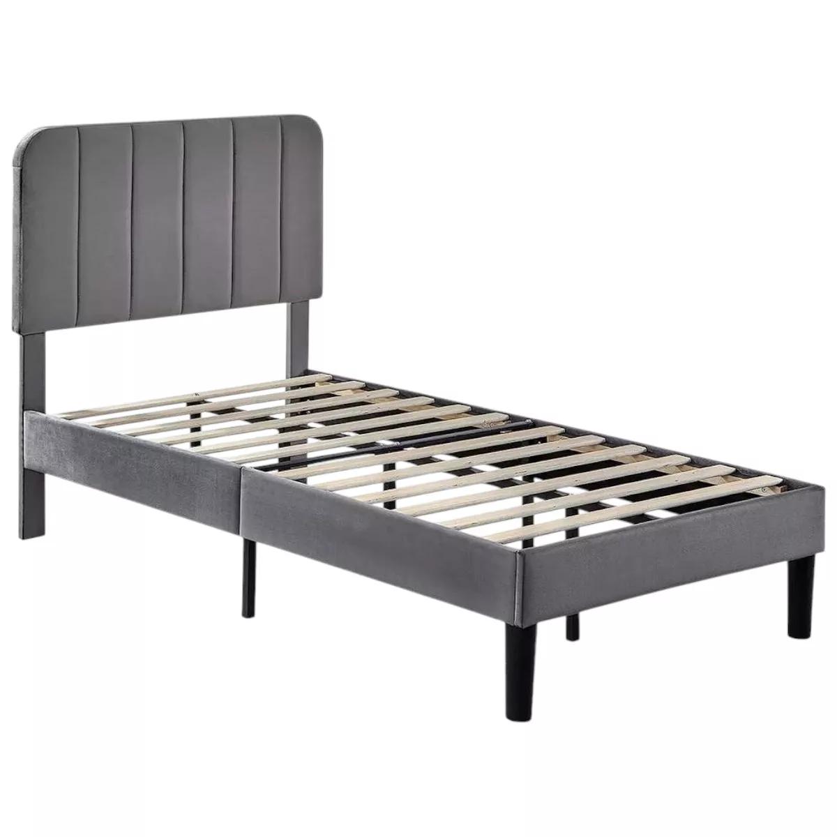 Contemporary Platform Bed Frame with Tufted Upholstered Headboard