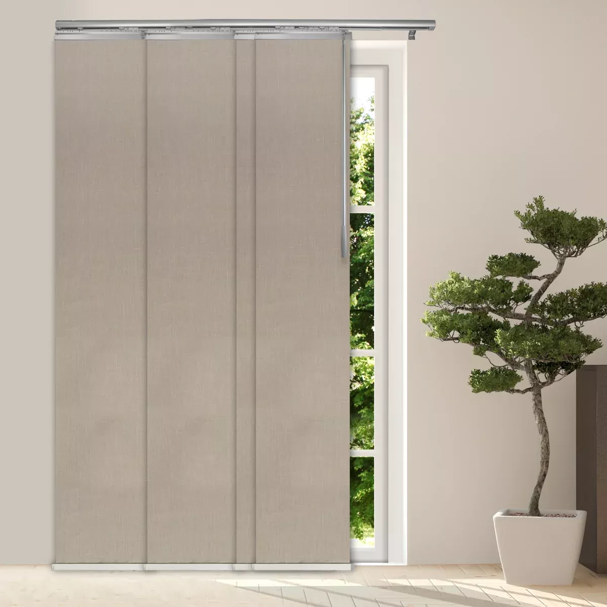 Cornsilk 4-Panel Single Rail Panel Track Extendable 34"-57"W x 91.4"H, Panel width 15.75" - 80% LIGHT-FILTERING