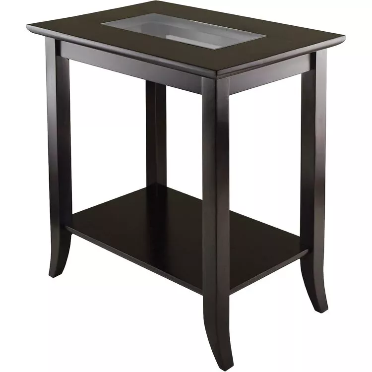 Dark Espresso Rectangular End Table with Glass Shelf - Winsome Wood
