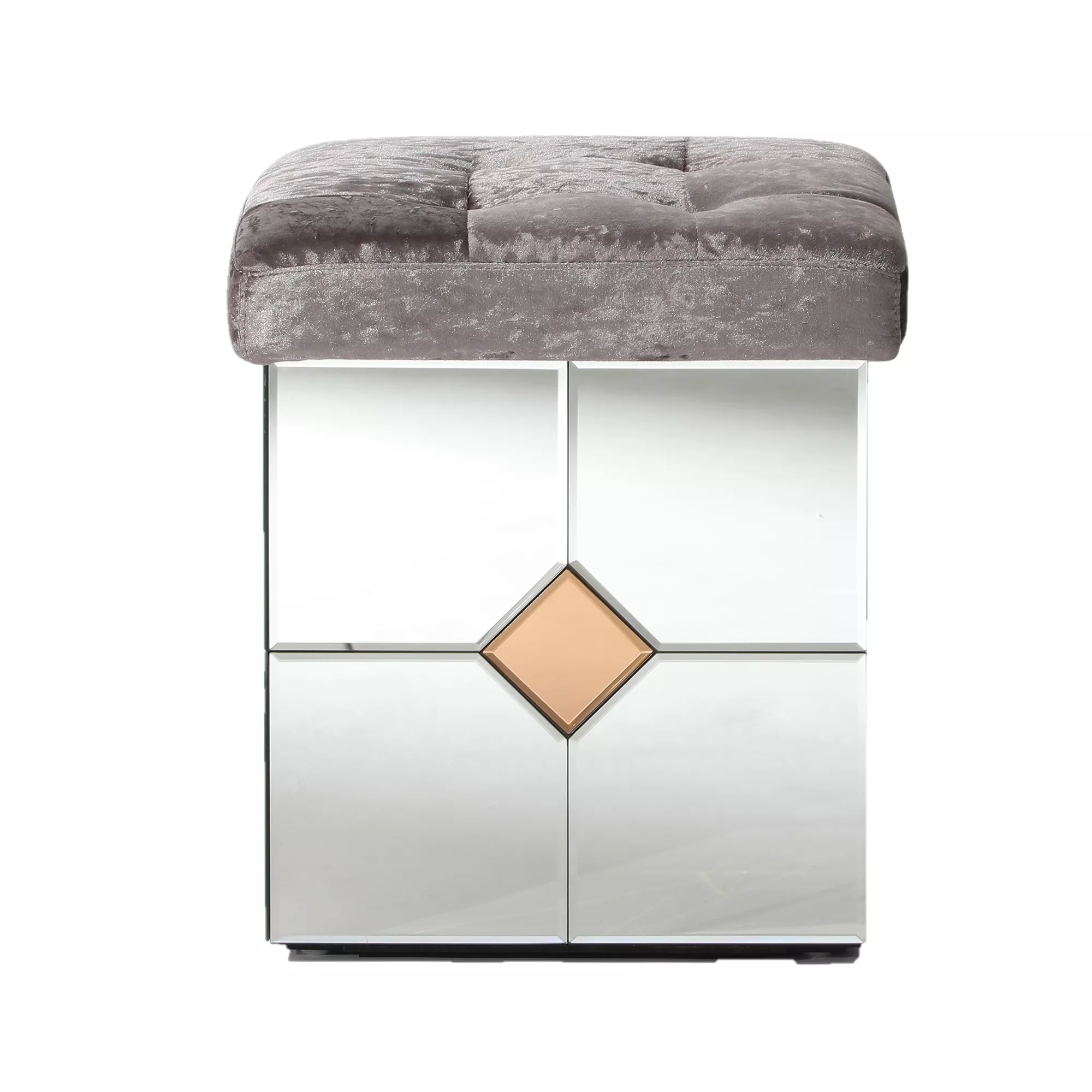 Decor Brownish Gray Square Velvet Upholstered Ottoman