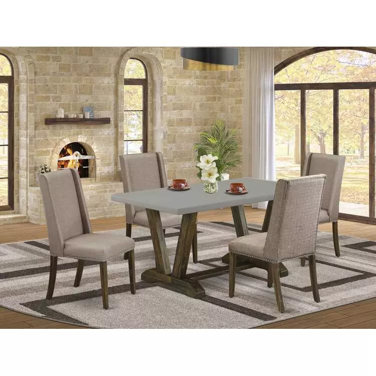 Dining Set - Distressed Jacobean Table & Upholstered Chairs