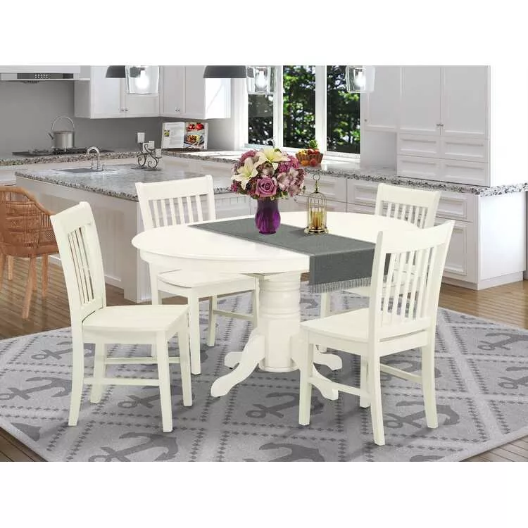 Dining Set Kitchen Table Linen White Wood Seat