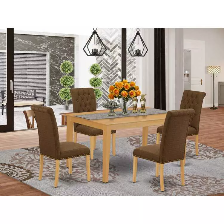 Dining Set Oak Finish Dark Coffee Chairs
