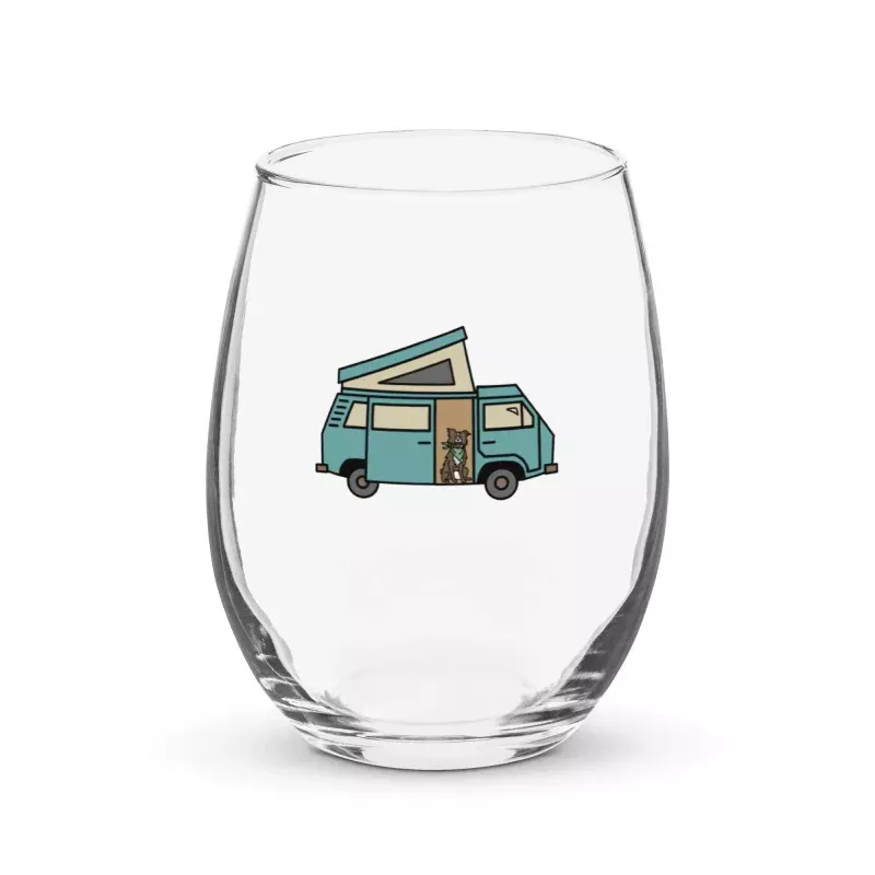 Dog in Van Stemless Wine Glass
