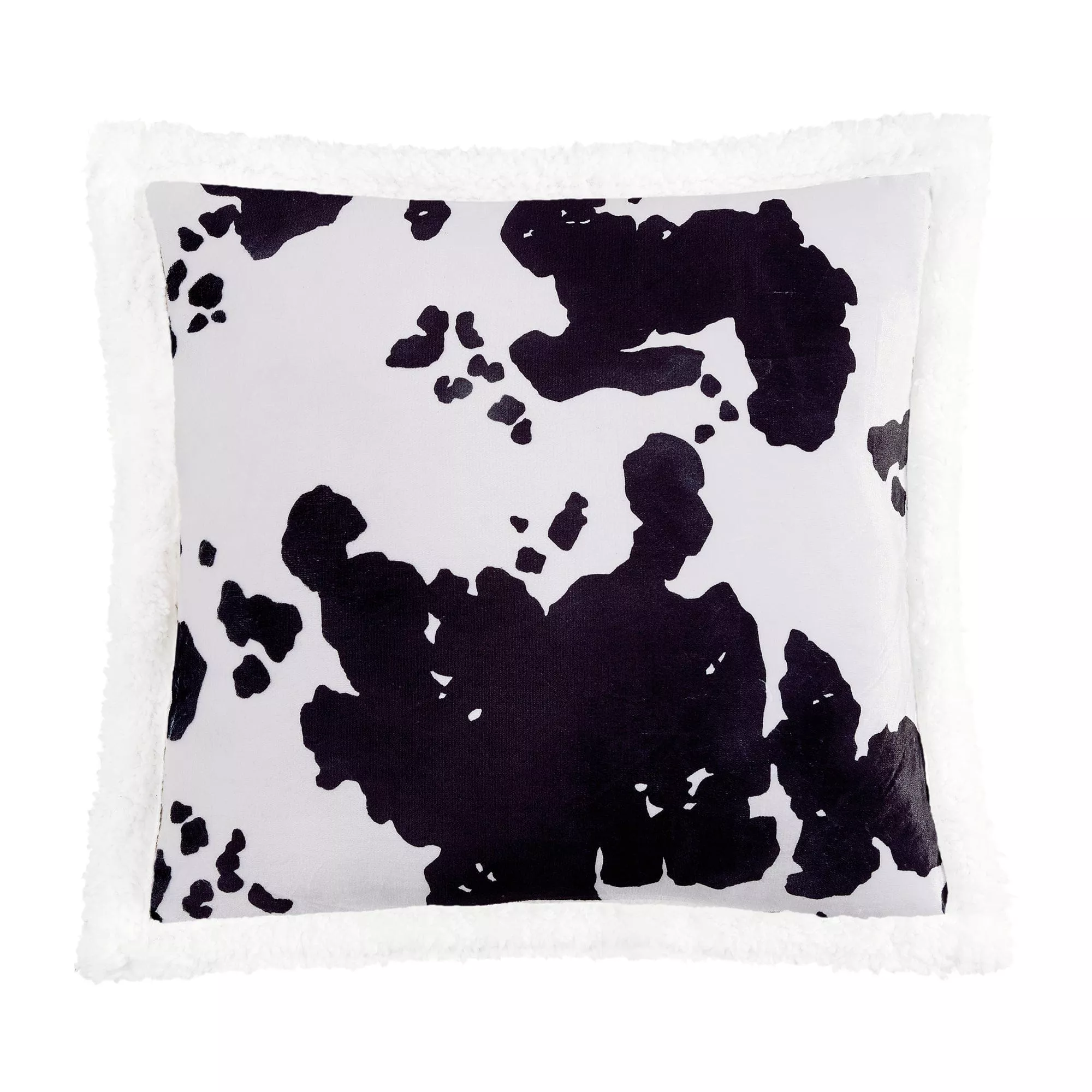 Elsa Cowhide Campfire Black Sherpa Pillow