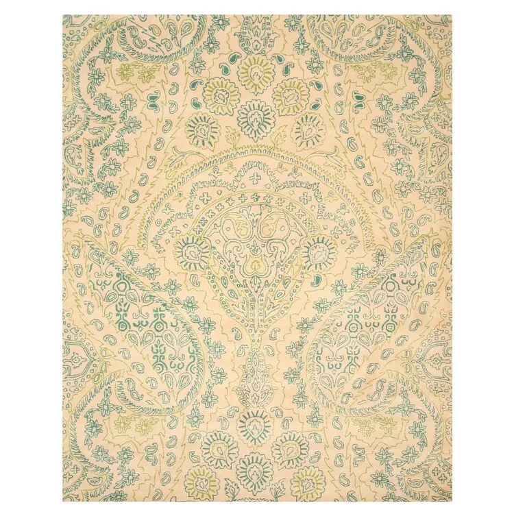 EORC Green Hand-Tufted Wool Transitional Jain Rug, 6' Round