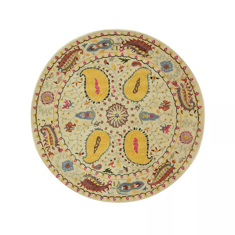 EORC Ivory Hand-Tufted Wool Transitional Paisley Rug, 7'9 Round