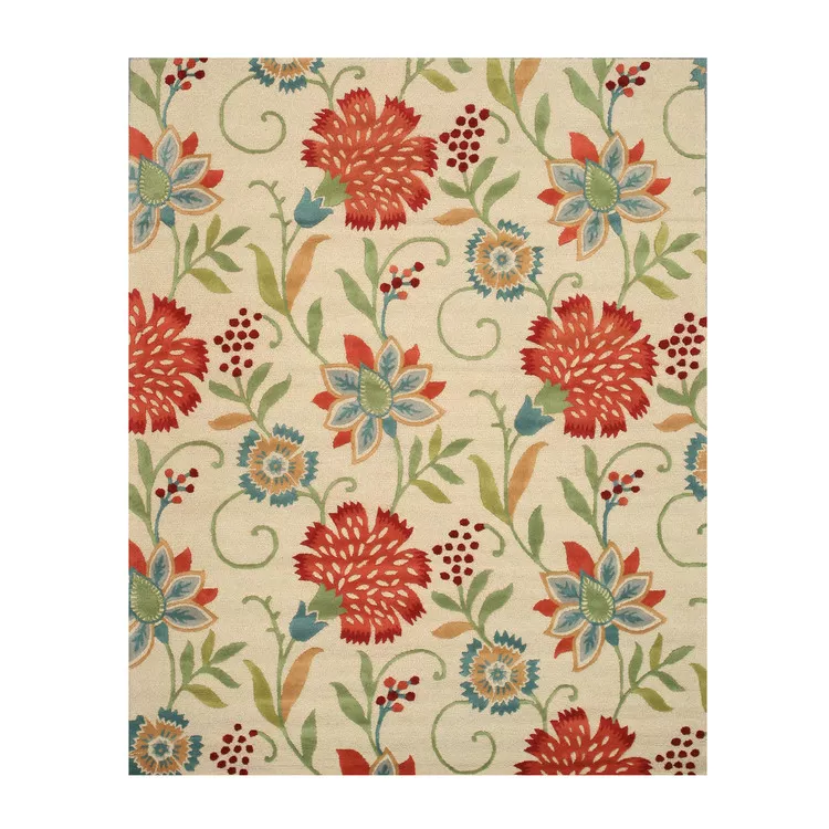 EORC Ivory Hand-Tufted Wool Transitional Spring Garden Rug, 7'9 x 9'9