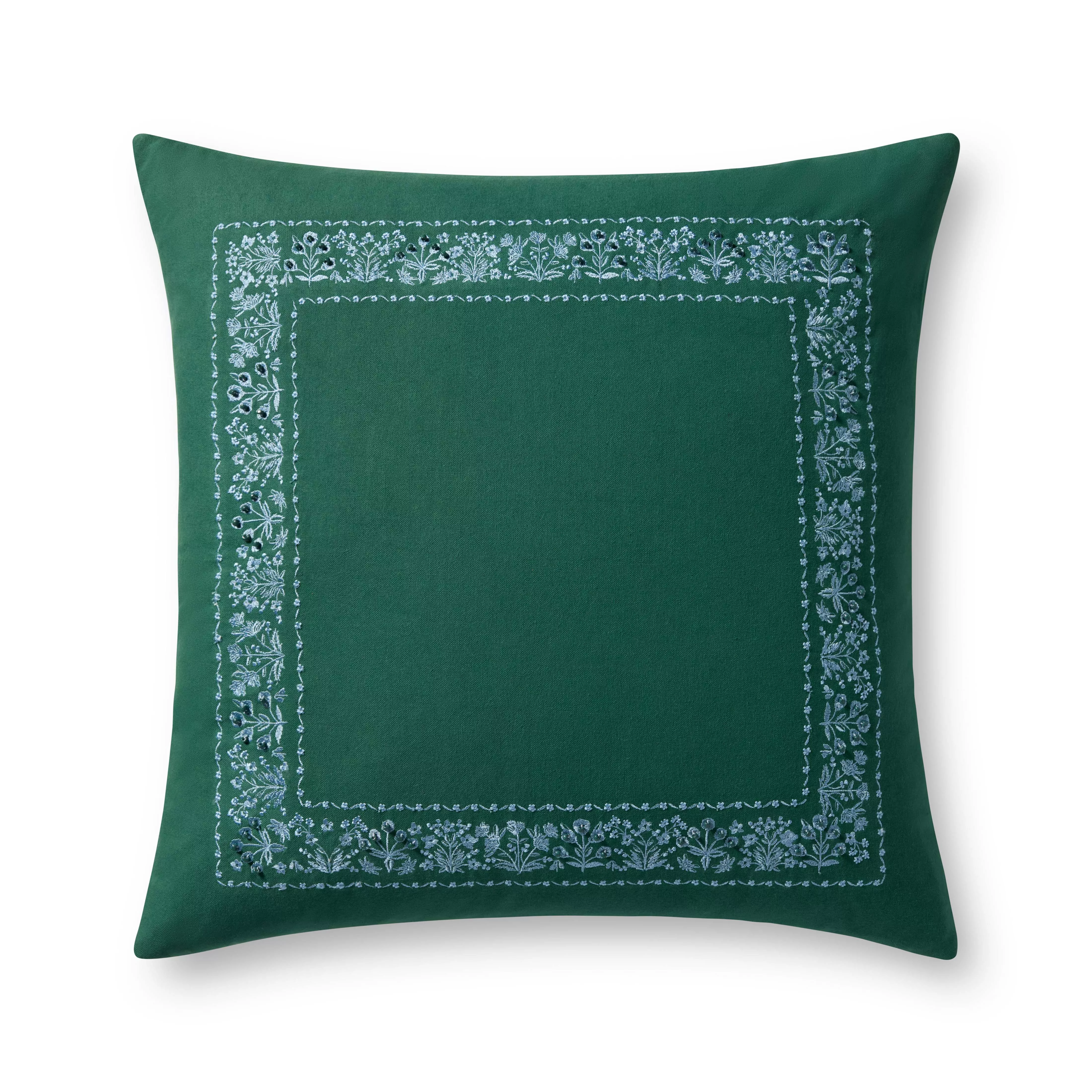 Estee Border Green 22''x22'' Cover w/Down Pillow