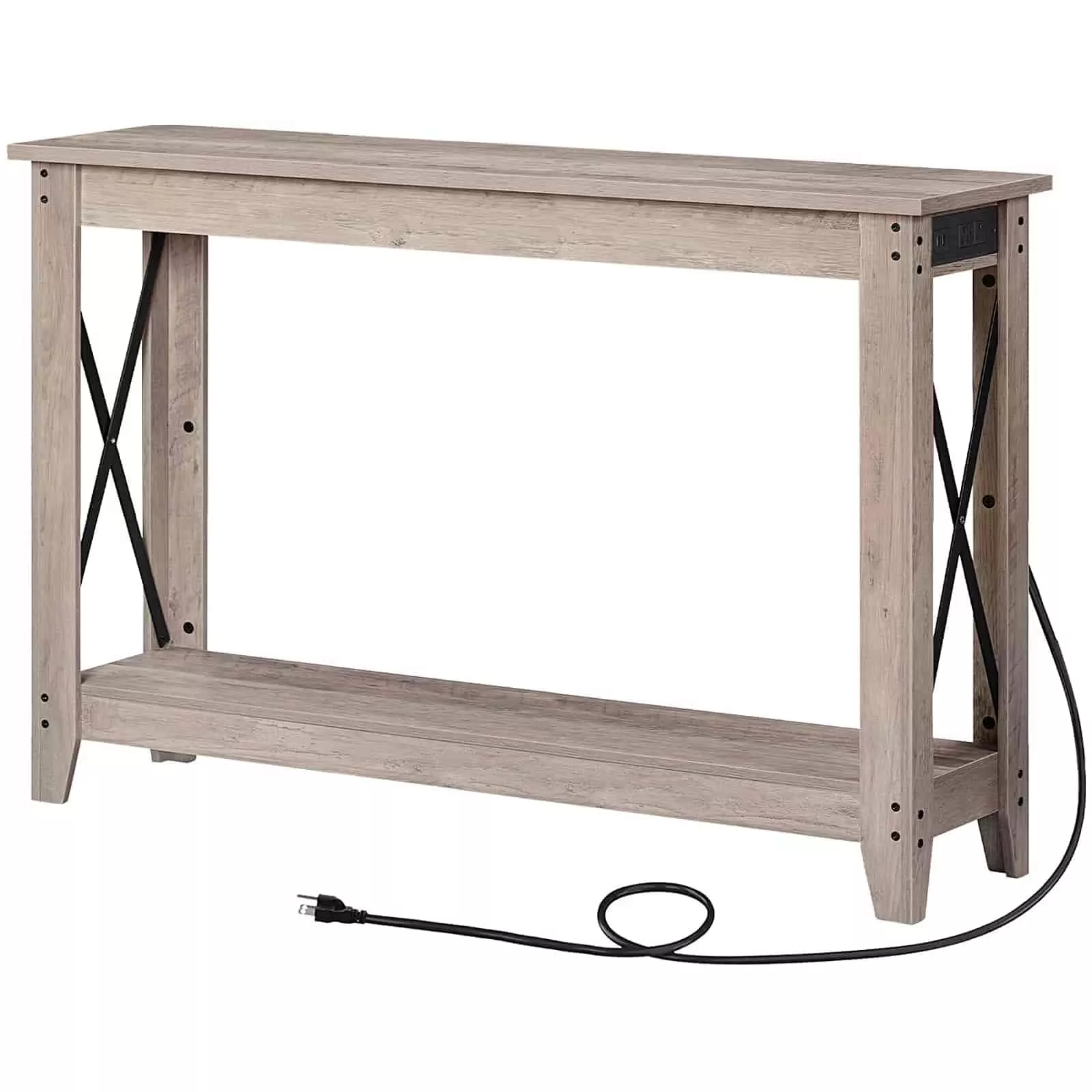 Farmhouse Entryway Console Table with Power Outlets & USB Charging -Greige