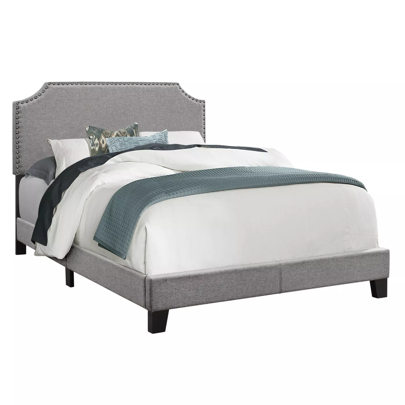 Faux Leather Upholstered Bed Frame with Solid and Manufactured Wood Structure