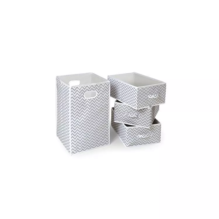 Folding Hamper & 3 Basket Set - Gray Chevron