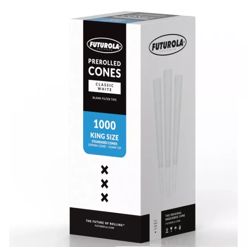 Futurola Paper Cones Bulk - King Size - 800pc - Non-Branded Tip - White