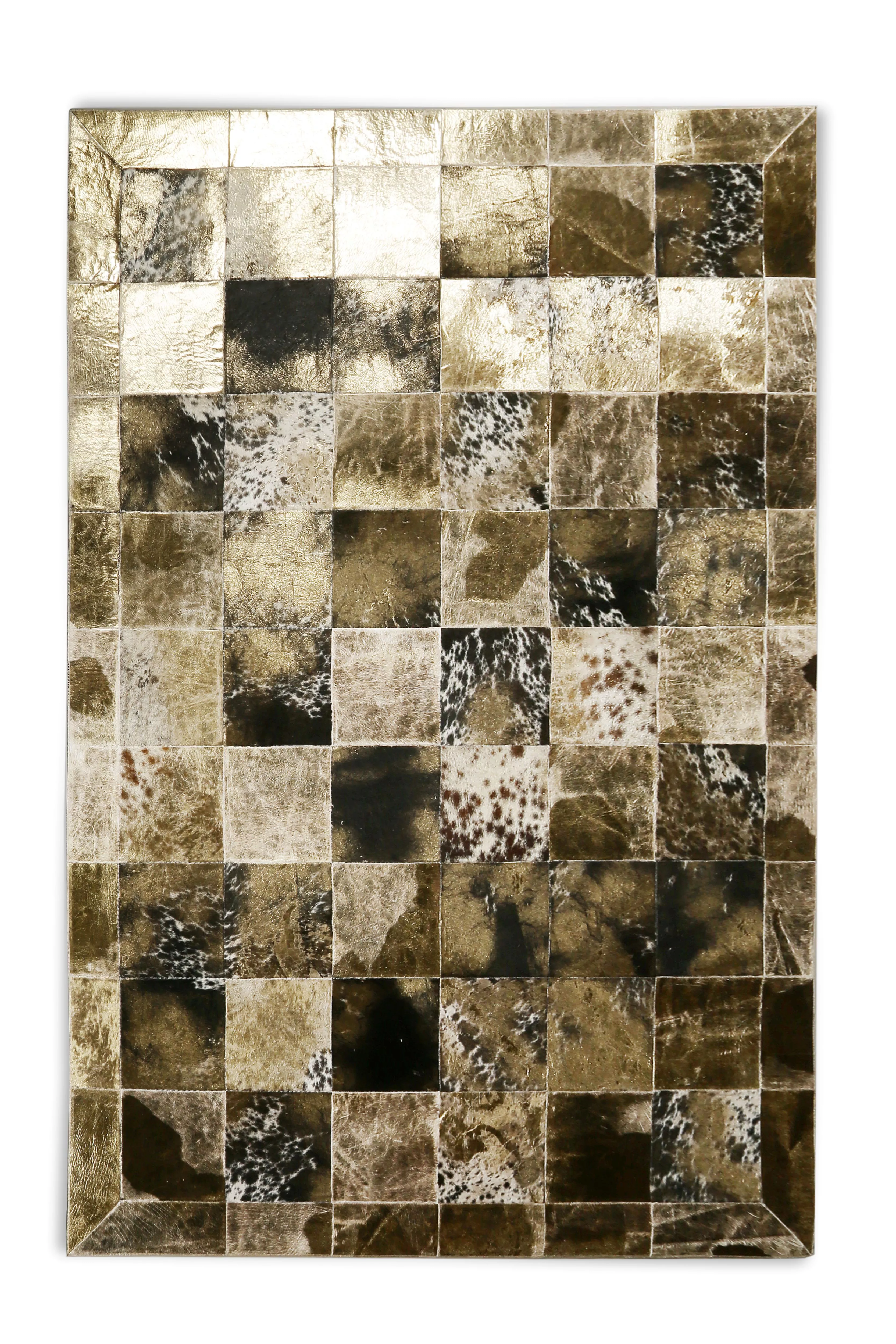 Genuine Cowhide with Gold Leaf Patchwork Area Rug