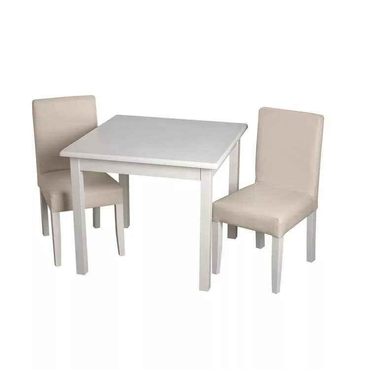 Gift Mark Kids White Table & Chair Set - Solid Wood & Upholstered