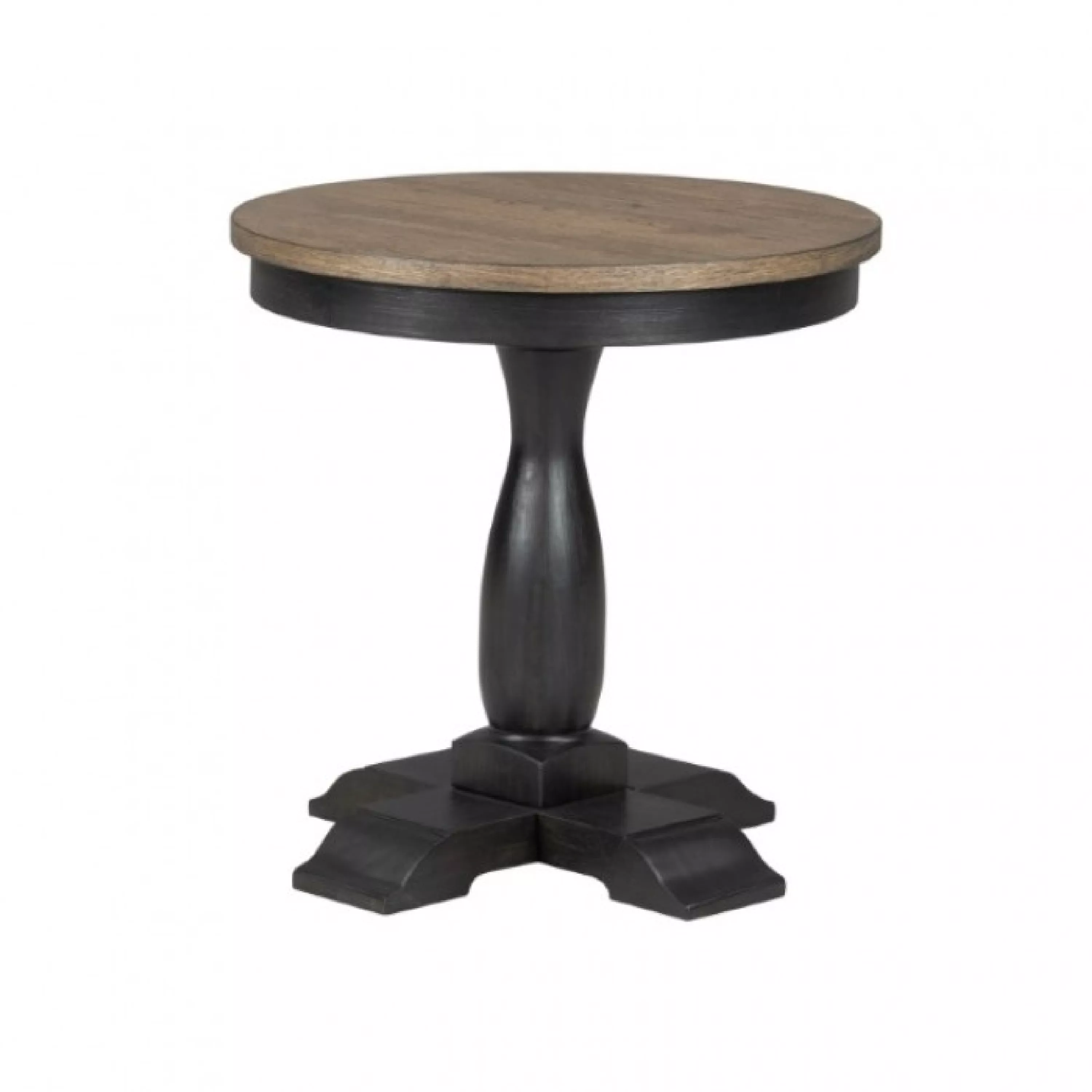 Ginie Round End Table, Rustic Black Brown Solid Rubberwood, 24 Inch