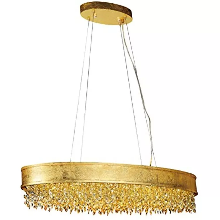 Gold Leaf Oval Frame Champagne Crystals Lighting - Bethel