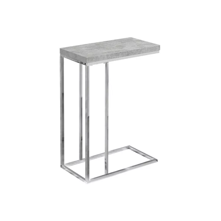 Grey C-Shaped Accent Table with Chrome Frame