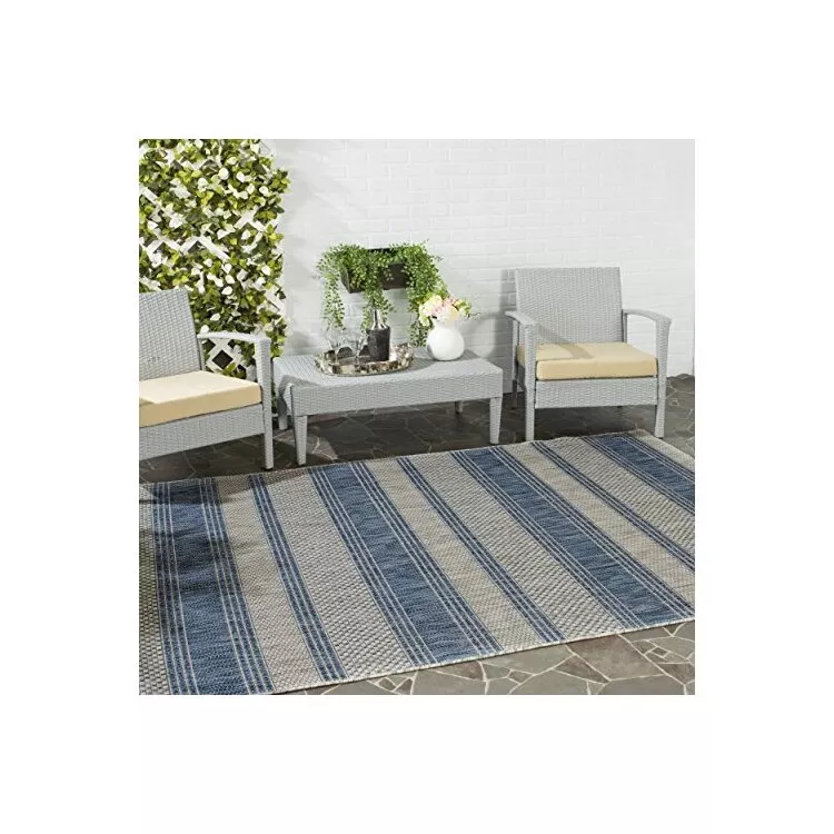 Grey/Nav Transitional Polypropylene Rug 9x6ft