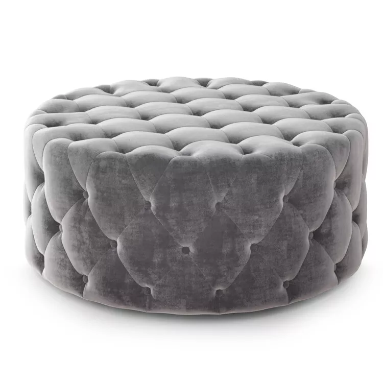Grey Velvet Tufted Ottoman with Premium Padding & Modern Design