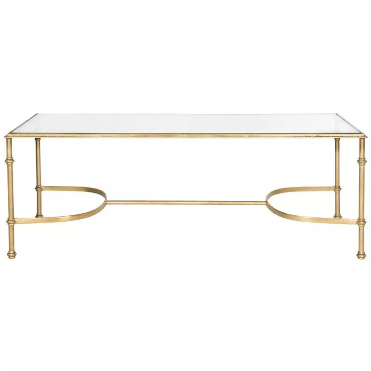 Hand-Crafted Glass Coffee Table with Gold Leaf Iron Base