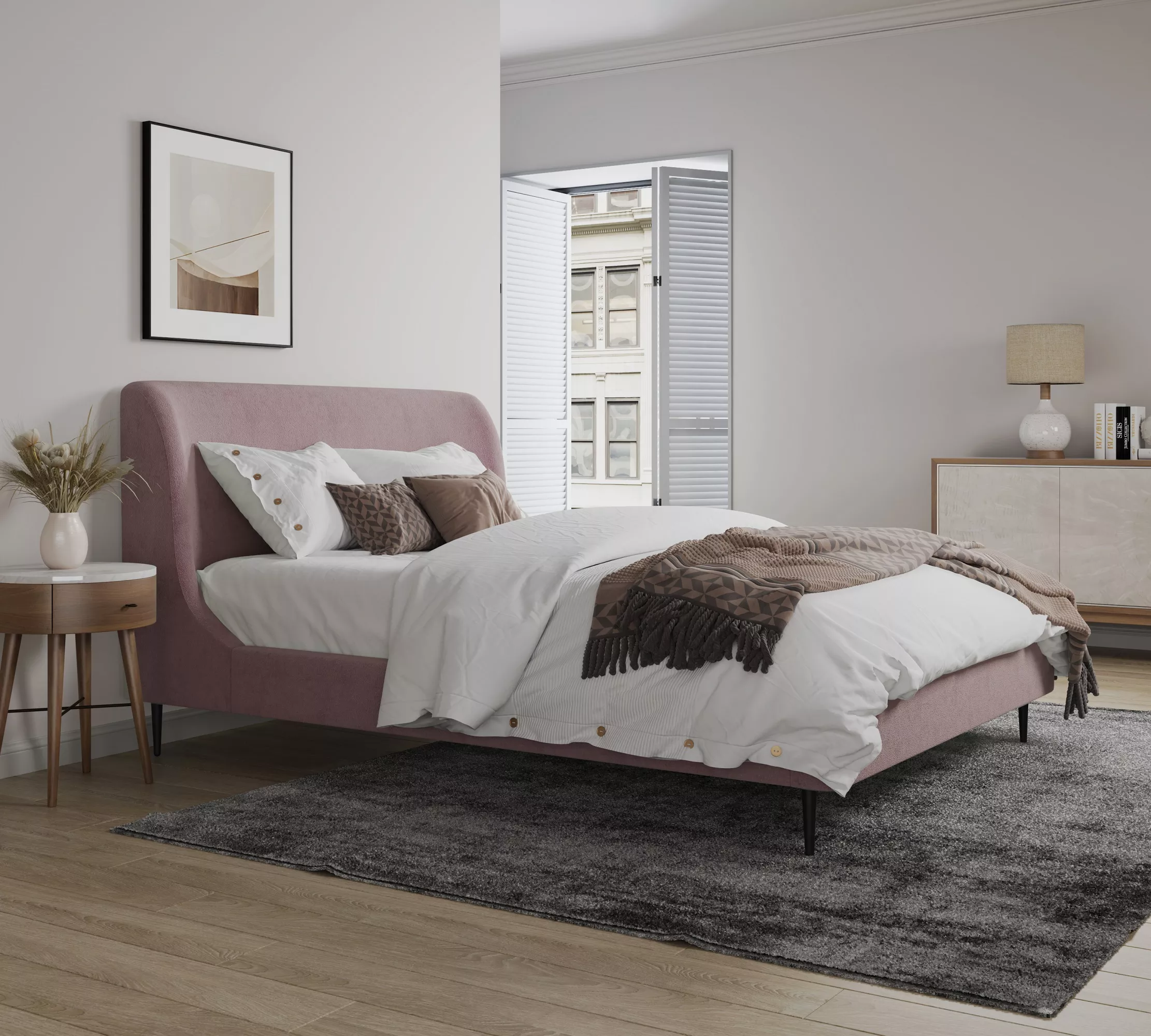 Heather Full Bed in Blush with Black Legs