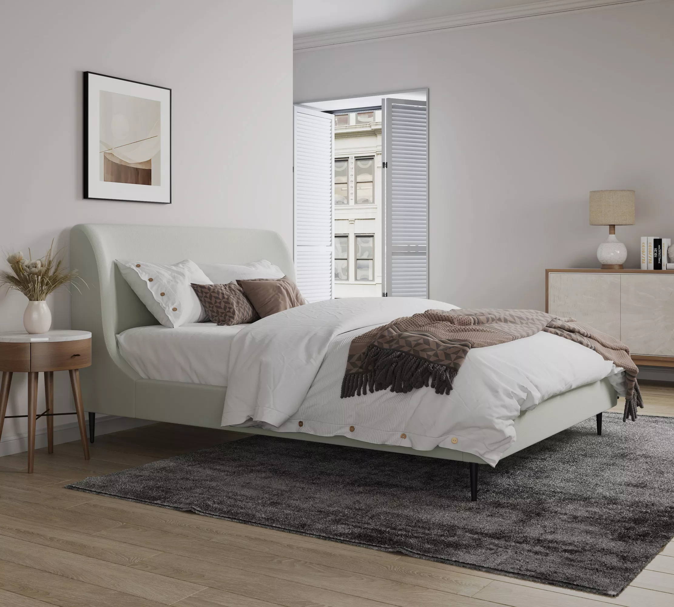 Heather Full Bed in Cream with Black Legs