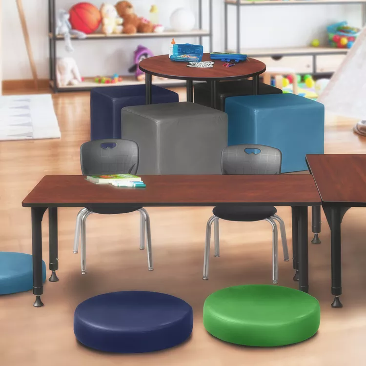 Height Adjustable Cherry Classroom Table w/ Black Stack Chairs - Regency Seating
