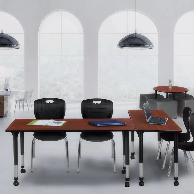 Height Adjustable Mobile Classroom Table Cherry Black Chairs - Regency Seating