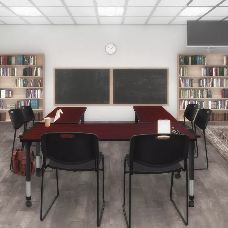 Height Adjustable Mobile Classroom Table Mahogany 2 Stack Chairs Black - Regency Seating