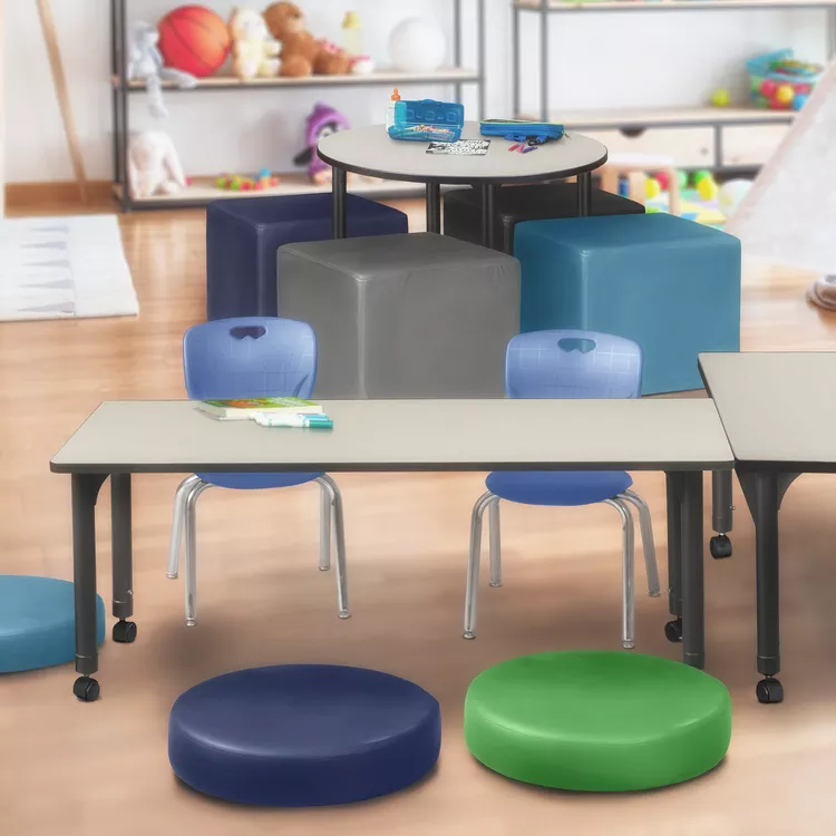 Height Adjustable Mobile Classroom Table - Maple & Navy Blue Stack Chairs - Regency Seating