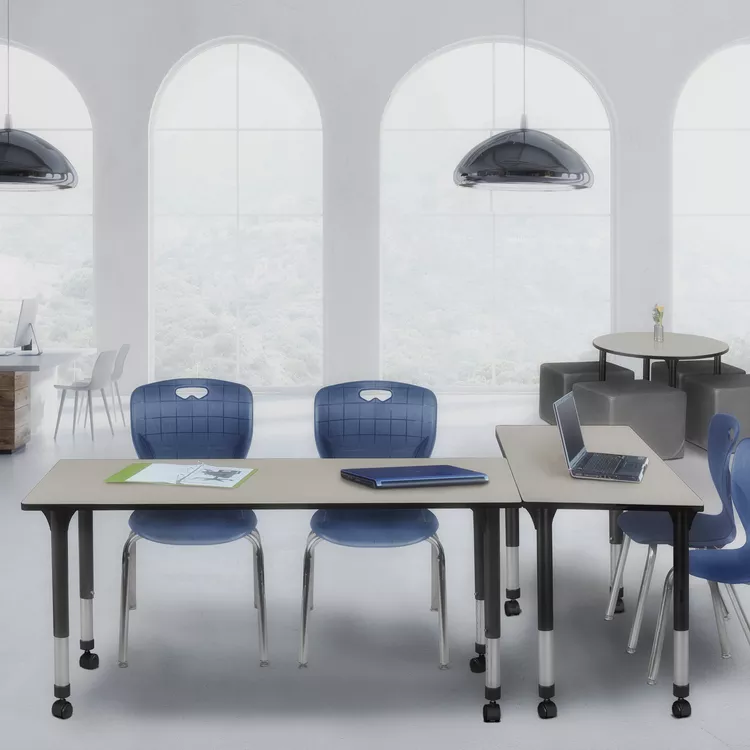 Height Adjustable Mobile Classroom Table Navy Blue Chairs Maple - Regency Seating