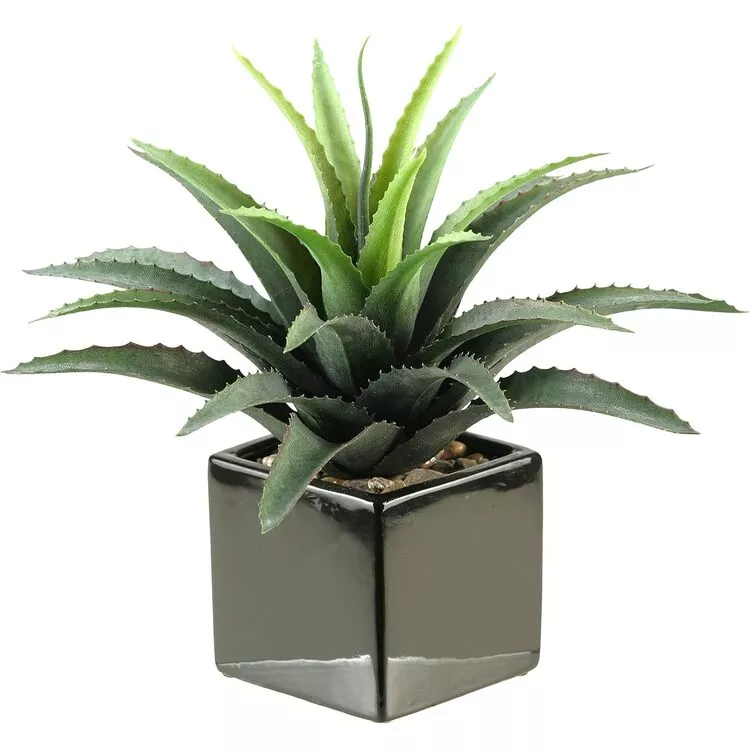 High-Quality Silk Succulent Arrangement in Square Ceramic Planter