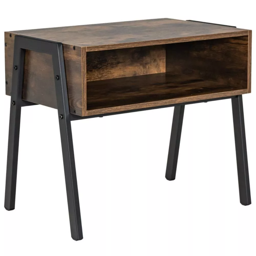 Hivvago 1 Piece Stackable Night Stand Shelf Accent Table with Metal Frame