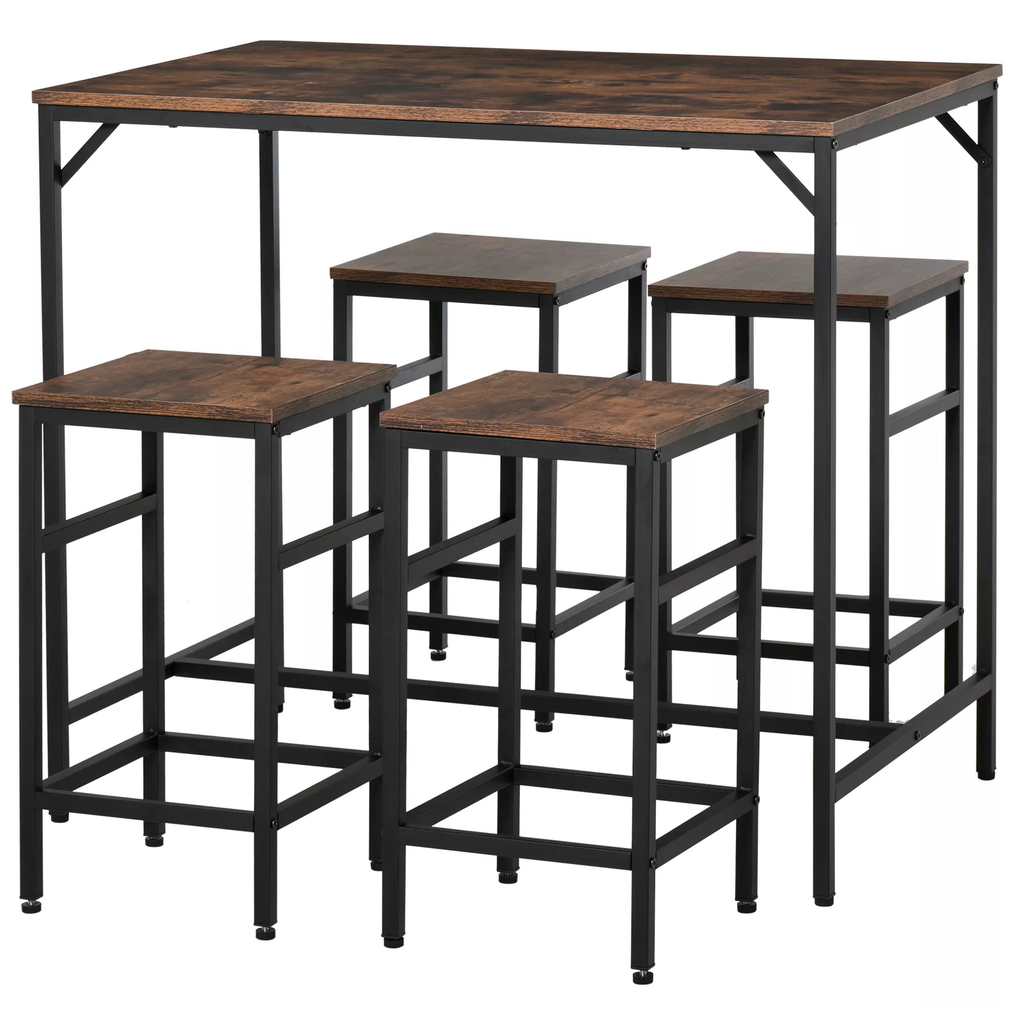 Hivvago Rustic Industrial Counter Height Table with 4 Stools