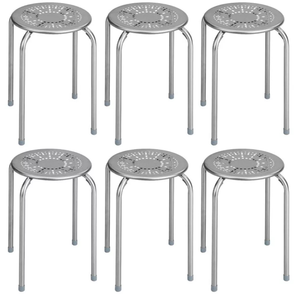 Hivvago Set of 6 Stackable Multifunctional Daisy Design Backless Round Metal Stool Set