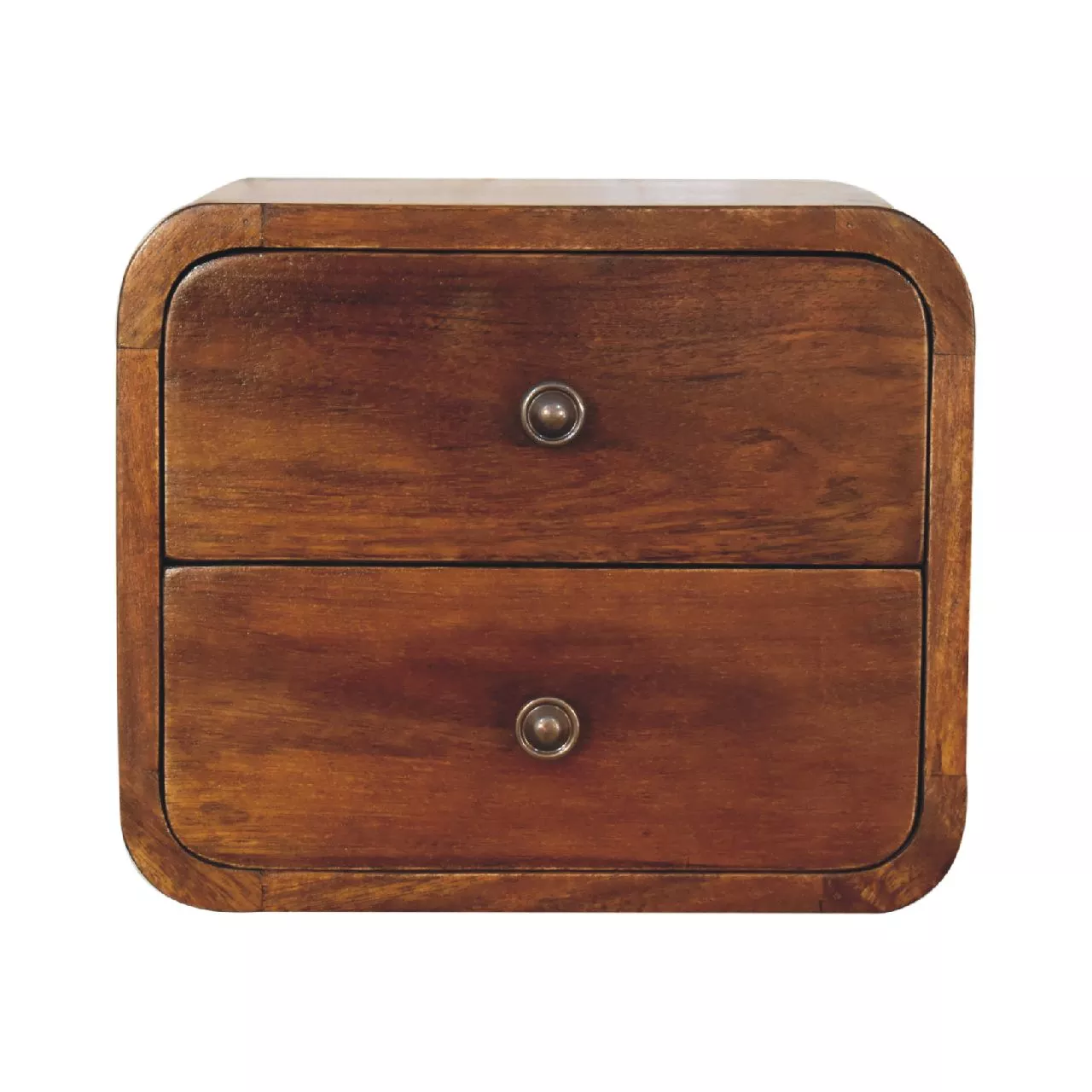 HomeRoots 12" Chestnut Solid Wood Two Drawer Floating Nightstand