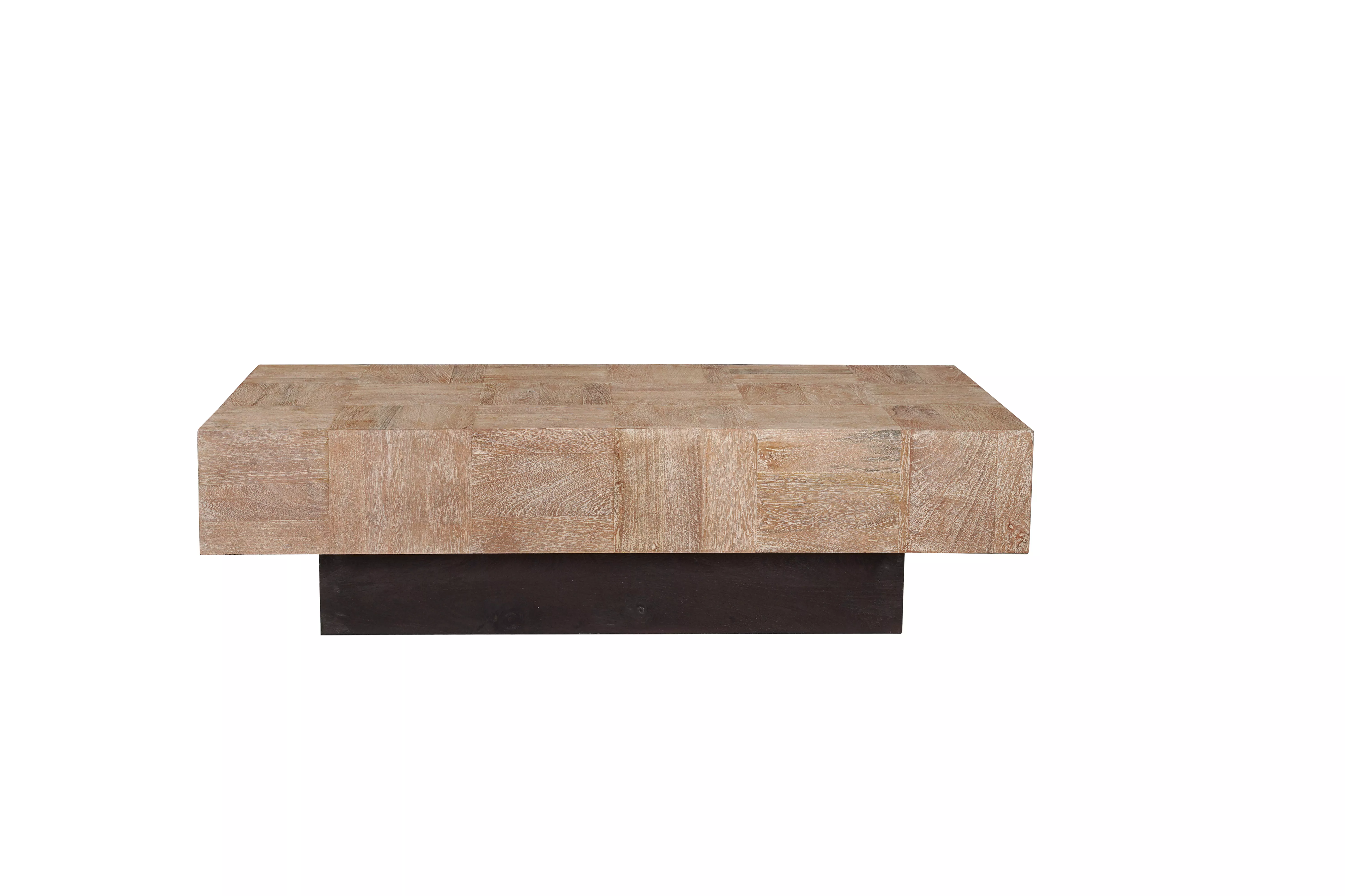 HomeRoots 59" Natural and Black Solid Wood Block Coffee Table