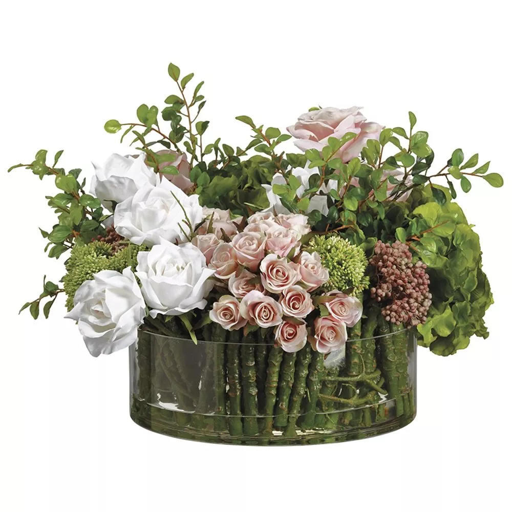 Hydrangea/Rose Mixed in Glass Cylinder