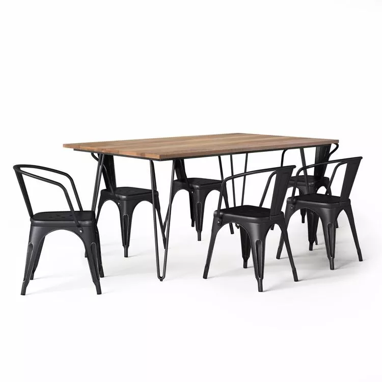 Industrial Dining Set 66 Inch Wide Solid Mango Wood Metal