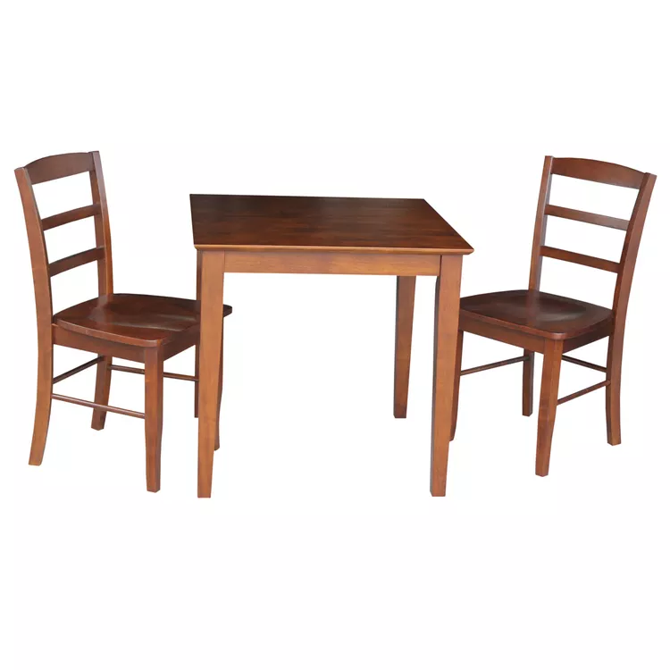 International Concepts Solid Wood Dining Table with 2 Ladderback Chairs