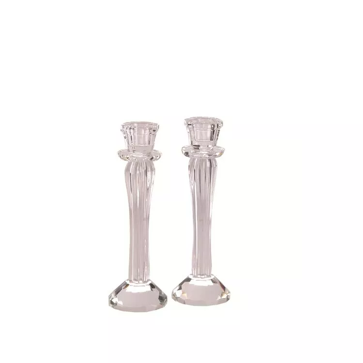 Israel Giftware Crystal Candlesticks Pair - Modern Geometric Design,Clear