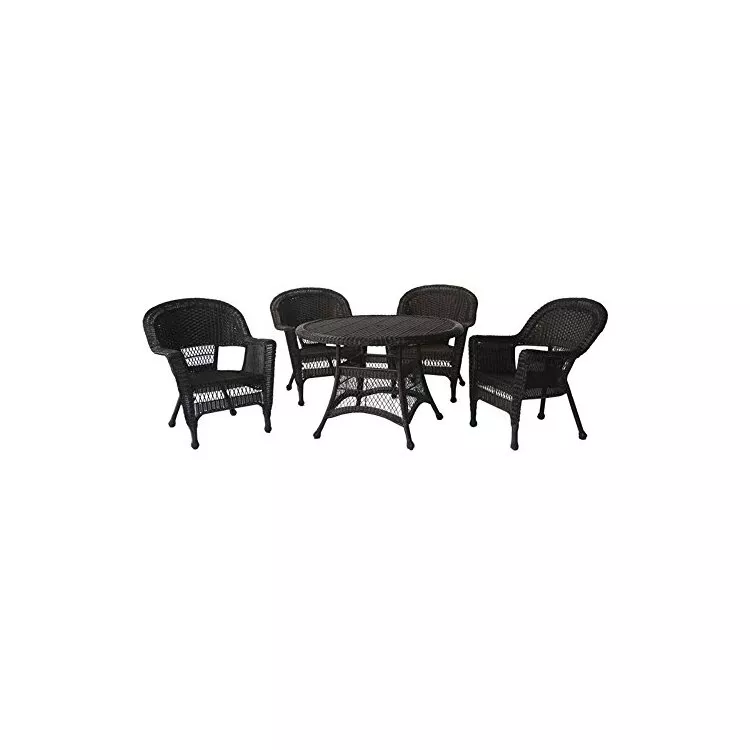 Jeco 5Pc Wicker Dining Set - Espresso & Black Cushions